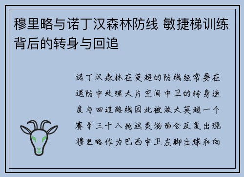 穆里略与诺丁汉森林防线 敏捷梯训练背后的转身与回追